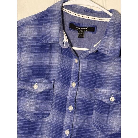 Coupe Collection Blue And White Button Up Long Sleeve Plaid Shirt, Soft, XL - Picture 2 of 7